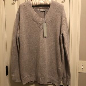 Elegant Women's V-Neck Sweater in Light Gray Size Small by One Grey Day